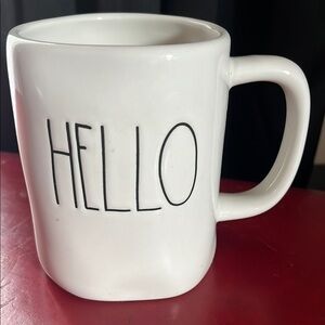 Crème Rae Dunn Ceramic Mug with 'Hello' Text